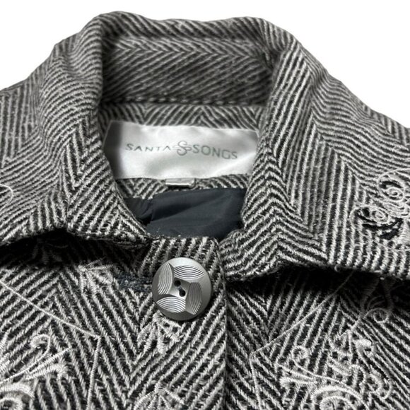 Vintage Floral Embroidered Herringbone Wool Coat 70s Gothic Boho Long Jacket - Picture 5 of 8